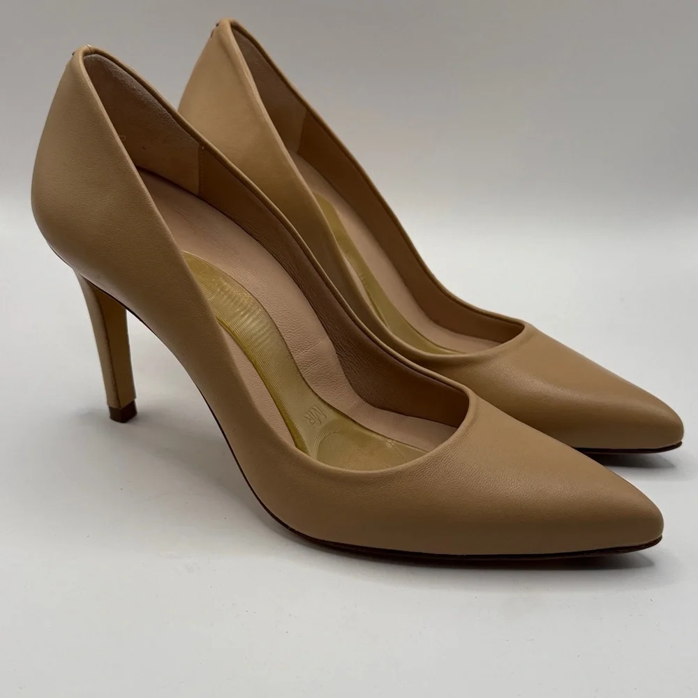 Classic Pointed-Toe Nude Leather Pumps - Women